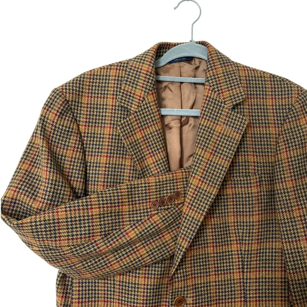 Brooks Brothers Mens 41R Wool Cashmere Blazer Tan Plaid Tweed Sport Coat Italy